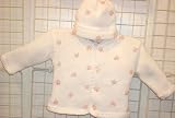 Knitted on Hand Knitting Machine White Cotton Finished By Hand Crochet Infant Girls Cardigan Hat Set Trimmed with Ink Sequin Stars