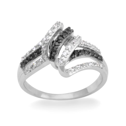 10KT White Gold Black and White Round Diamond Fashion Ring (1/4 cttw)
