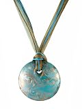 Necklace - N124 - Murano Glass Style - Round Shape ~ Aqua, Copper and Brown hung on 5 Strand Organza and Cotton Cord + 2 Extension Chain