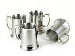 4 Large Stainless Steel Beer Mug Set - Fine Stainless Steel Barware for Your Enjoyment