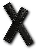 WSW Black Sports Perforated Leather Watchband with white stitching to Fit the TAG Heuer Carrera Models listed below