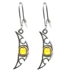 Sterling Silver Honey Amber Small Crescent-Shape Earrings