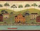 Burgundy Village Harbour Wallpaper Border