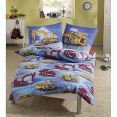 Kinderbettw�sche 135x200 Bagger 2-teilige Garnitur Feinbiber
