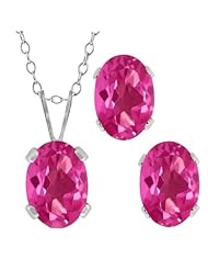 2.05 Ct Oval Pink Mystic Topaz Gemstone Sterling Silver Pendant Earrings Set