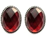 Sterling Silver Baltic Cherry Color Amber Large Faceted Oval Clip-on Earrings Cabochon Size 18x25mm
