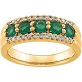 14K Yellow Gold Emerald & Diamond Anniversary Band Ring