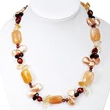Freshwater Pearl, Gold Crystal & Agate Handmade Necklace
