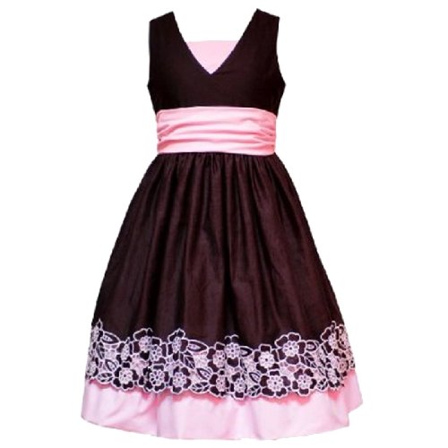Rare Editions Girls PLUS Size BROWN PINK FLORAL EYELET BORDER Special Occasion Wedding Flower Girl Easter Birthday Party Dress Plus Size Inexpensive Flowergirl Gowns