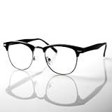 80's - 80's -'Club' - Half frame Clear Lens Wayfarer - Black