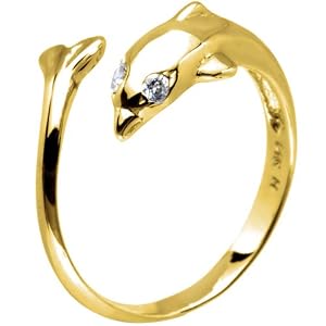 Solid 14K Yellow Gold Dolphin Toe Ring by 