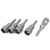 uxcell　六角ナットドライバー　6.35mm シャンクサイズ　13mm 六角ソケットサイズ　六角ナットドライバー　グレー 5個入