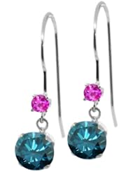1.26 Ct Round Blue Diamond Pink Sapphire 14K White Gold Earrings