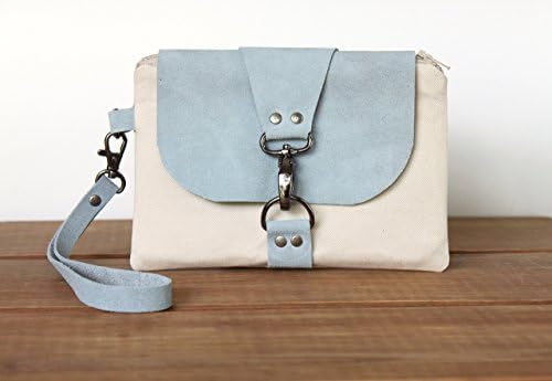 iPhone 6 Plus Wristlet Wallet, Clutch in Blue Suede and Khaki