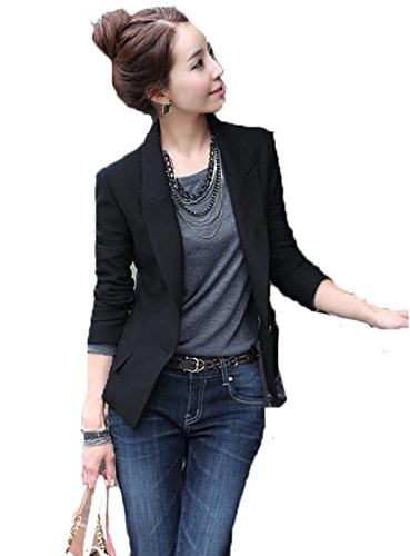 (ドチィン)DaoCheng レディース ブレザー スーツ コート 長袖 一つボタン ジャケット 単品 エレガント スリム 着痩せ 上着 通勤 OL オフィス レディース スーツ 就活 通勤 オフィス 同窓会 仕事 入学式 卒業式 入園式 OL 宮参り ブラック 大きいサイズ