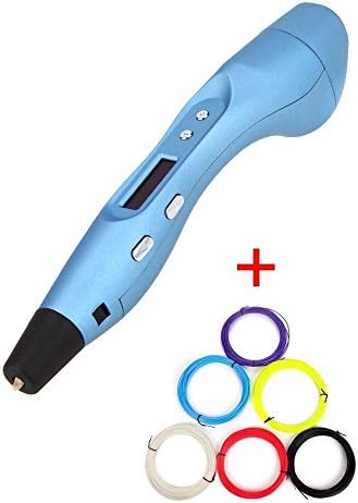 3d Printing Pen for 3d Drawing, 3d Scribbler Printing and Doodling with LCD Screen + Pack 6 Colors PLA 3d Filament, 32.8ft/color Length (metallic blue+6PLA)