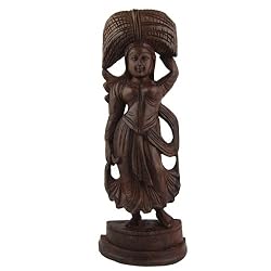 Wood Carving Women Statue Indian Artifacts 12.5 x 4 inches (wsculp063)