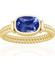 18K Yellow Gold Cushion Cut Blue Sapphire Womens Astrological Ring