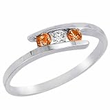 10K Gold Round 3 Stone Channel Set Diamond and Fire Opal Accented Ring (0.25 ctw)
