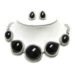 Black Round Ceramic Marble Stone Metal Casting Necklace Earring Set