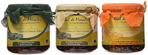 Real de Morales Chipotle Pepper Sauce with Almonds, Morita Pepper Sauce with Sesame, Arbol Pepper Sauce (Pack of 3)