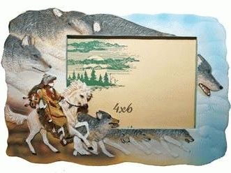 Decorating Native American Indian Warrior On White Horse With Wolves ( Horizontal ) 3.5X5