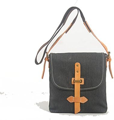 Whatland Thick Canvas Leather Cross Body Messenger Handbag Shoulder Bag (Gray)