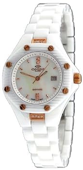 Oniss #ON8200-LRG7 Women's Rose Gold Trim White Ceramic Watch