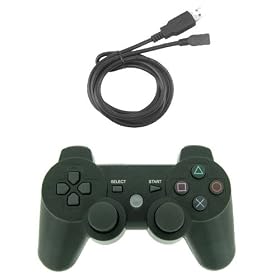 PS3 Playstation 3 Wireless Dual Shock 3 Sixaxis Controller with 10 ft USB Charging Cable for PS3