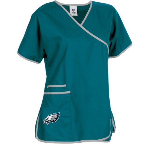 NFL Philadelphia Eagles Ladies NFL Mock Wrap Scrub Top - Midnight Green (Small) at Amazon.com