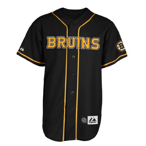 NHL Men's Boston Bruins Short Sleeve Button Front Replica Jersey (Pro Black/Pro Light Gold, Large)