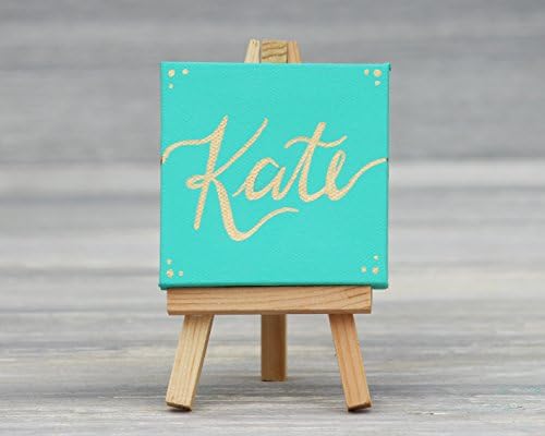 Personalized Mini Canvas and Easel, Teal with Gold Name, 3" x 3" Canvas