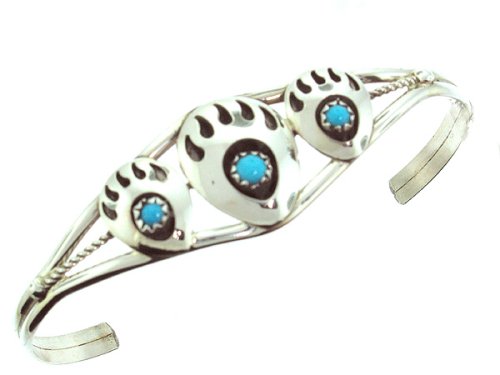 Beautiful! Genuine Navajo Sterling-silver Bear Paw Turquoise Women's Bracelet