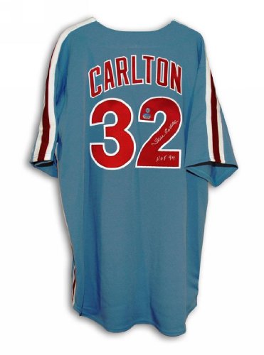 Autographed Steve Carlton Philadelphia Phillies Majestic Jersey Inscribed HOF 94