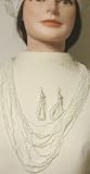 Nc113, Multisize Offwhite Multistrand Pearl Necklace with Matching Earrings for Women and Teens