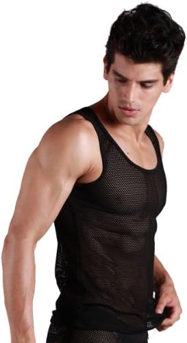 XUBA mens sexy shirts tank top mesh black 1193