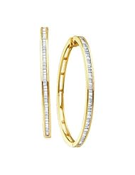Real Diamond Earrings 0.50CTW BAGGUETTE DIAMOND LADIES FASHION HOOPS EARRINGS Yellow-gold 10K