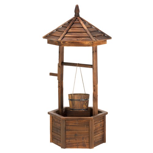 Rustic Wishing Well Bucket Outdoor Fir Wood Planter