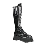 POLE CLIMBER-II, Black Leather Knee Boot by Demonia