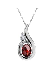 1.46 Ct Checkerboard Red Garnet and White Diamond Sterling Silver Pendant