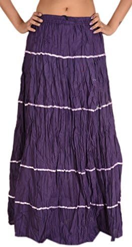 SNS Women New Long Skirt Embroidered Cotton Solid Gypsy Full Length (Purple)