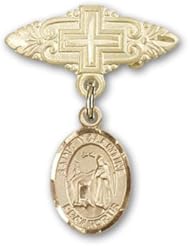 Gold Filled Baby Badge with St. Valentine of Rome Charm and Badge Pin with Cross