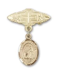 14K Gold Baby Badge with St. Valentine of Rome Charm and Badge Pin with Cross