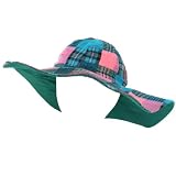 New Cotton Plaid Floppy Beach Hat Blue Reversible Green