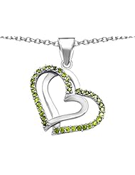 Original Star K (tm) Round Simulated Peridot Double Hearts Pendant in 925 Sterling Silver