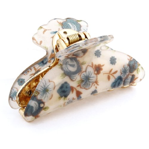 uxcell® Woman Dark Blue Florals Pattern Plastic Hair Claw Clip Clamp 7cm Long
