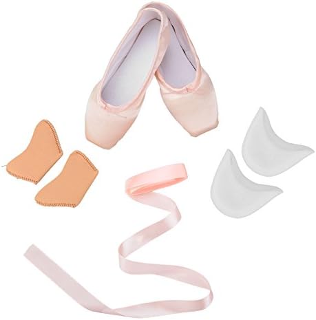 Satin Ballet Pointe Shoes Toe Shoes with Soft Silicone Gel Toe Pads US 5