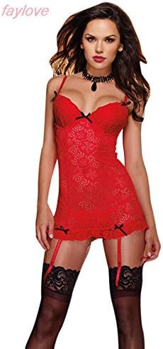 Faylove Women's Lace Sexy Lingerie Semi-Sheer Babydoll Gift for Lover Nightwear