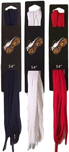 Flat Shoelaces for Sneakers, Athletic Shoes - 54 inch laces School Spirit 3 pair pack (red/navy blue/white)