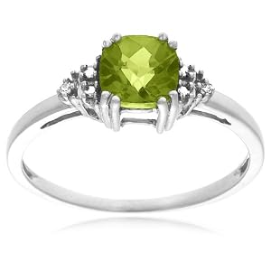 10k White Gold, August Birthstone, Peridot and Diamond Ring, Size 7 by